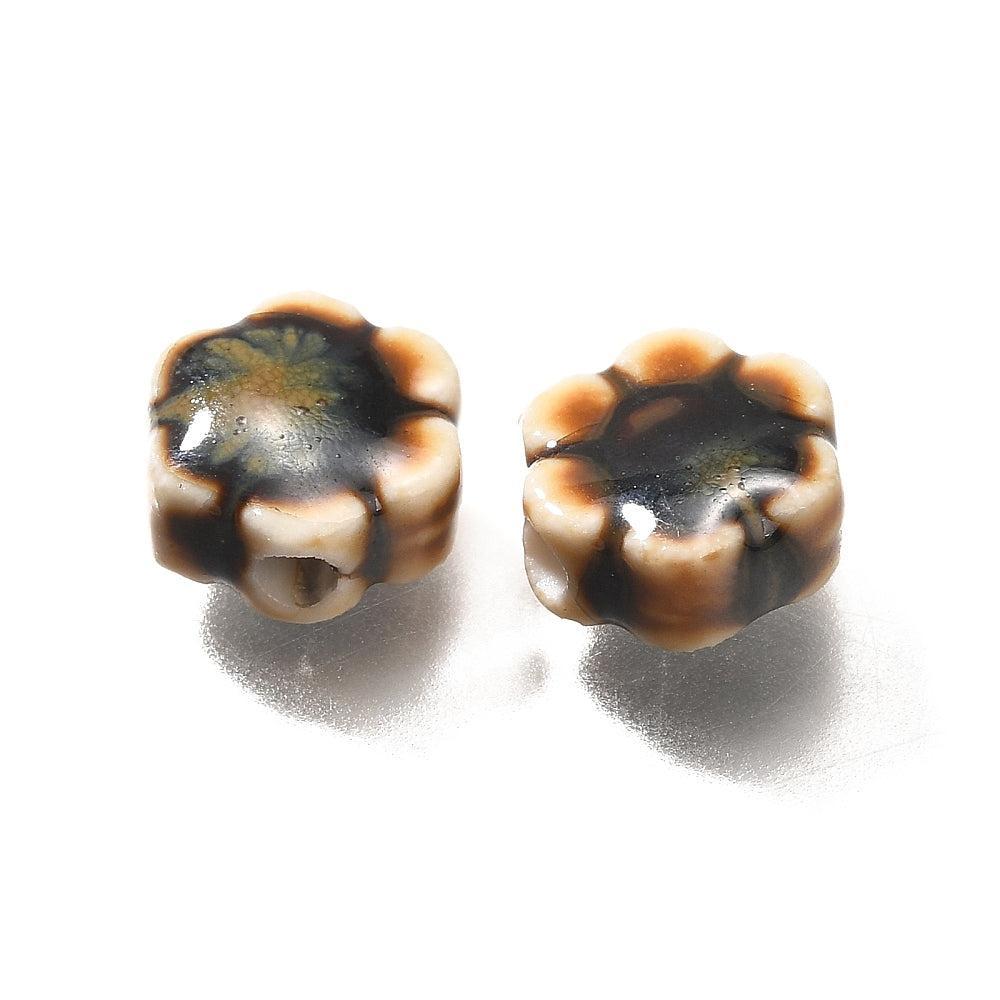 Kraal porselein bloemetje bruin 9,5mm - per stuk-Kralen-Kraaltjes van Renate