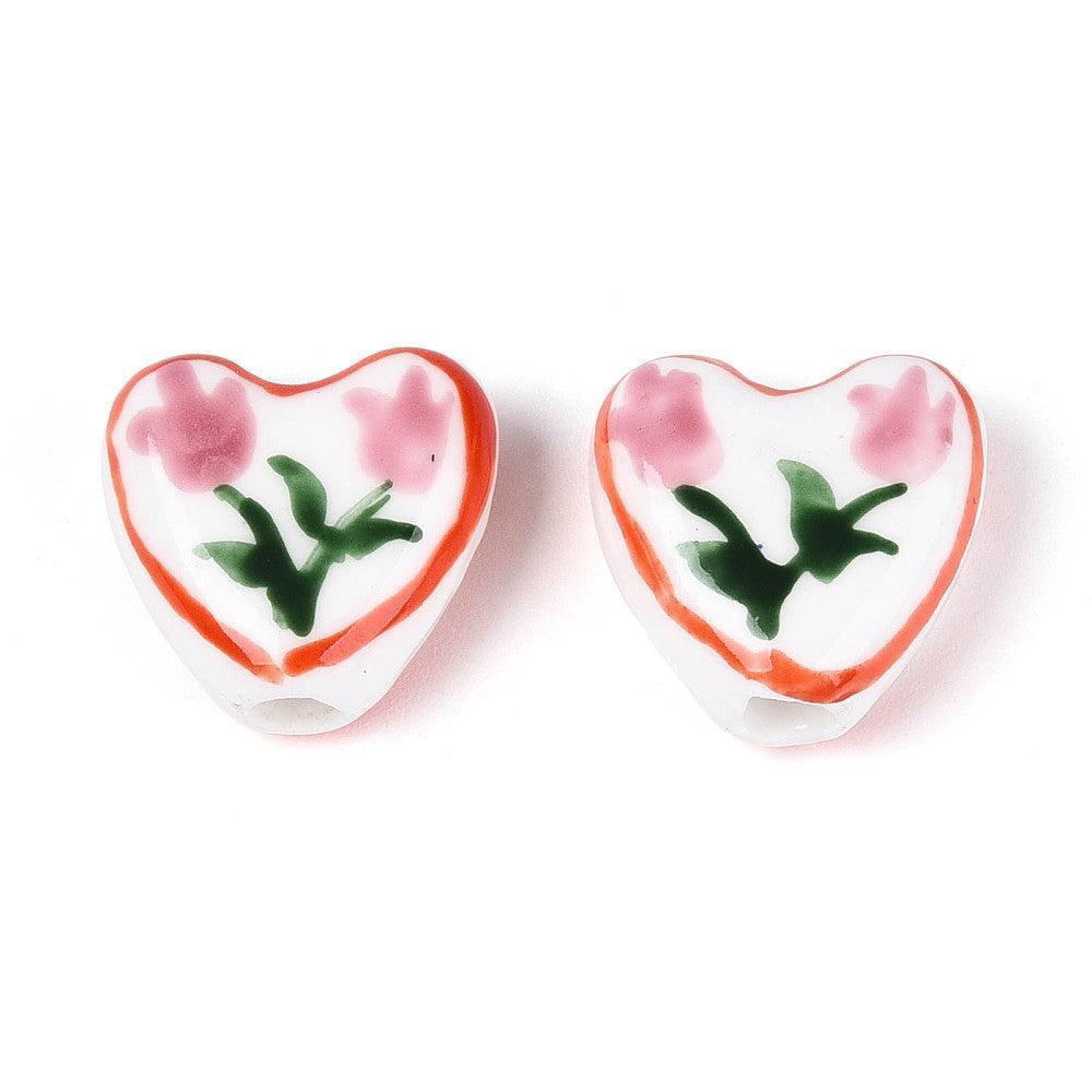Kraal porselein hart bloemmotief 15mm - per stuk-Kralen-Kraaltjes van Renate