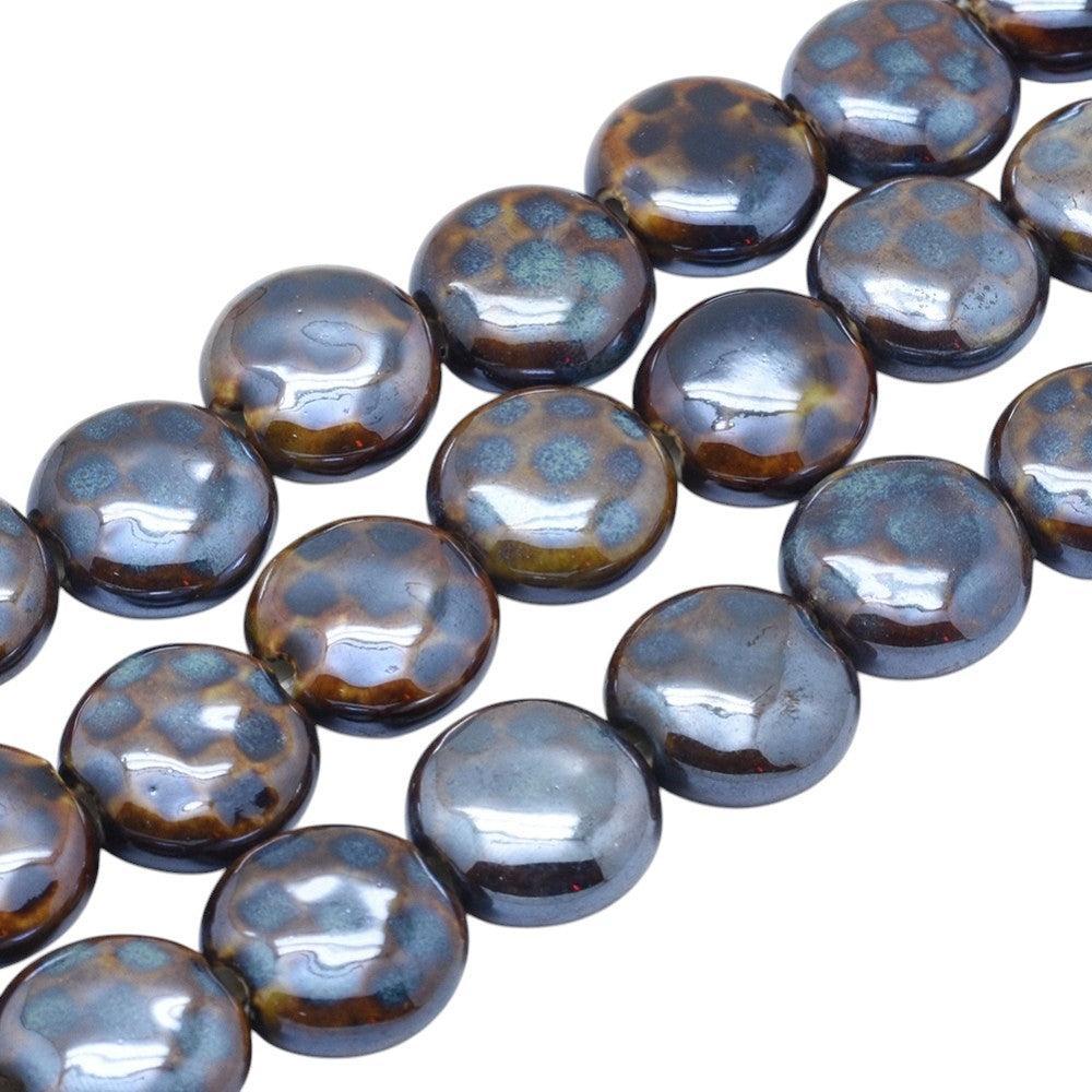 Kraal porselein rond plat blauw 19mm - per stuk-Kralen-Kraaltjes van Renate