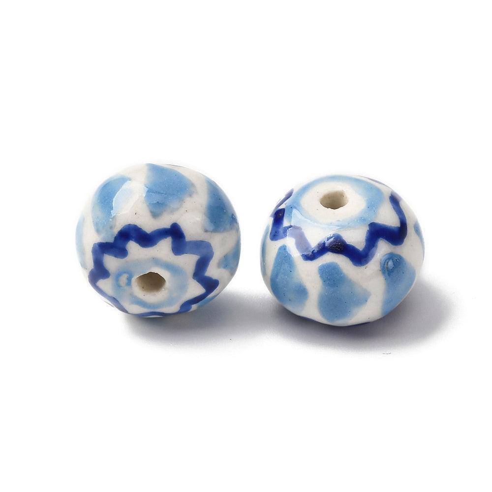 Kraal porselein rondel Blauw 15mm - per stuk-Kralen-Kraaltjes van Renate