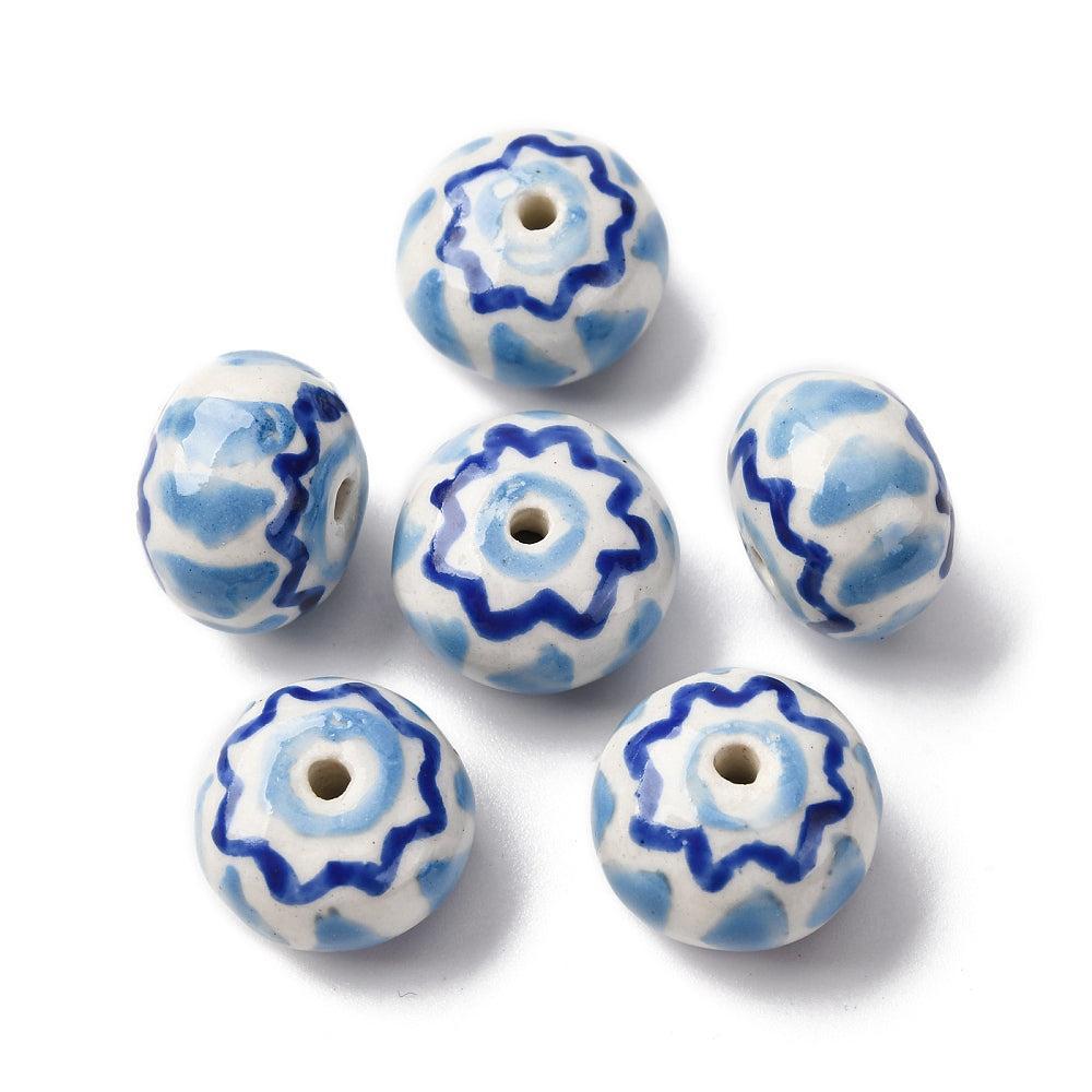 Kraal porselein rondel Blauw 15mm - per stuk-Kralen-Kraaltjes van Renate