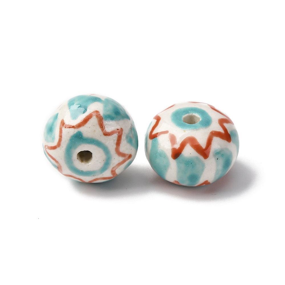 Kraal porselein rondel Turquoise / Rood 15mm - per stuk-Kralen-Kraaltjes van Renate