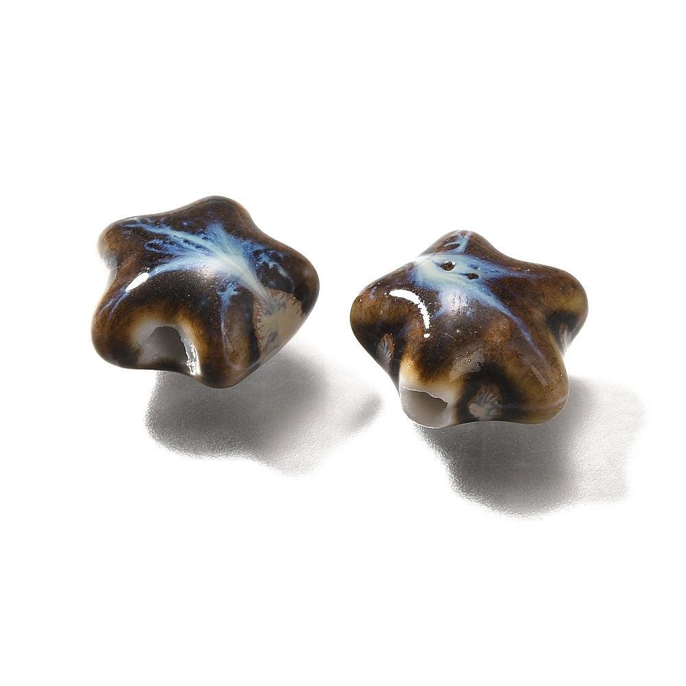 Kraal porselein ster blauw/bruin 13,5mm - per stuk-Kralen-Kraaltjes van Renate