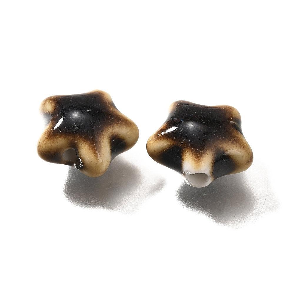 Kraal porselein ster bruin/zwart 13,5mm - per stuk-Kralen-Kraaltjes van Renate