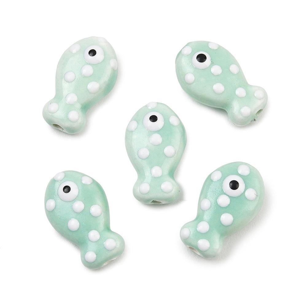 Kraal porselein vis gestipt blauw 19mm - per stuk-Kralen-Kraaltjes van Renate