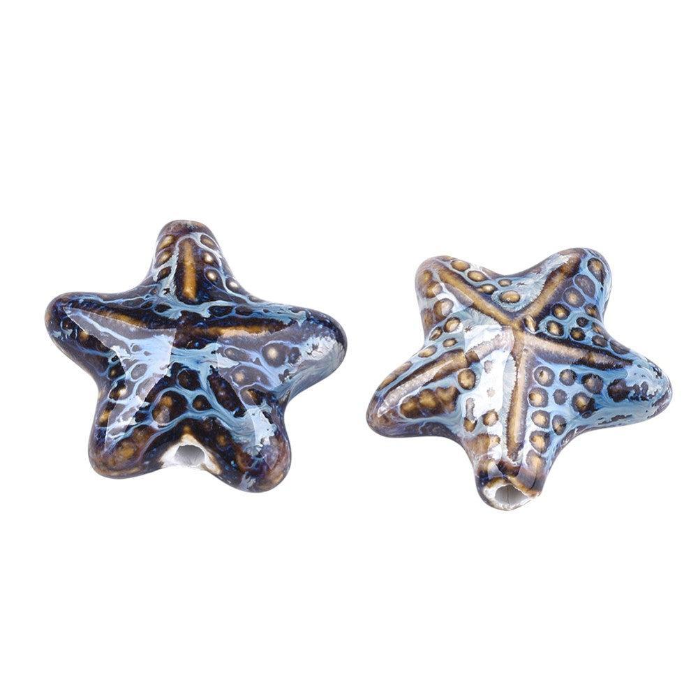 Kraal porselein zeester groot blauw 35mm - per stuk-Kralen-Kraaltjes van Renate