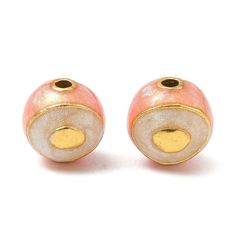Kraal rond Emaille Goud / Roze 10mm - per stuk-bedels-Kraaltjes van Renate