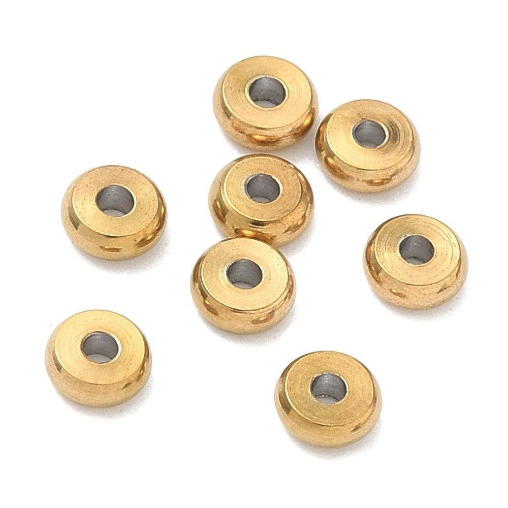 Kraal rond spacer disc Premium RVS 18K Gold plated 4mm - per stuk-Kralen-Kraaltjes van Renate