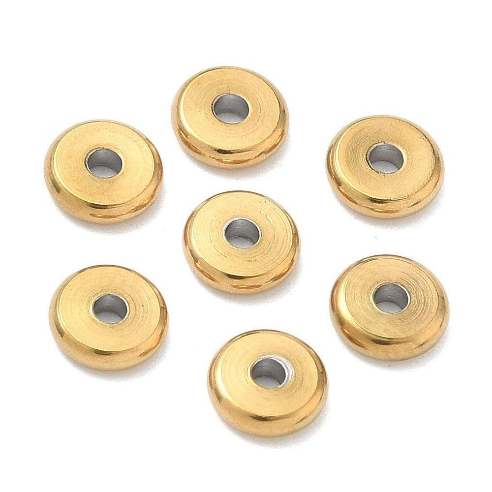 Kraal rond spacer disc Premium RVS 18K Gold plated 6mm - per stuk-Kralen-Kraaltjes van Renate