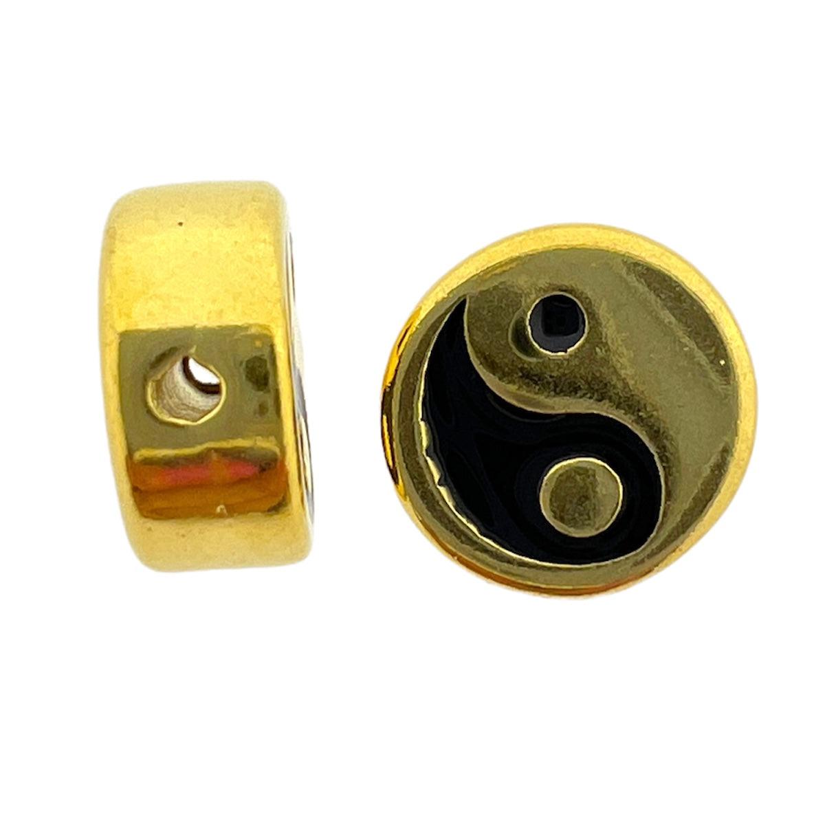 Kraal rond ying yang zwart Goud 24K DQ Ø1,5mm 9mm-Kralen-Kraaltjes van Renate