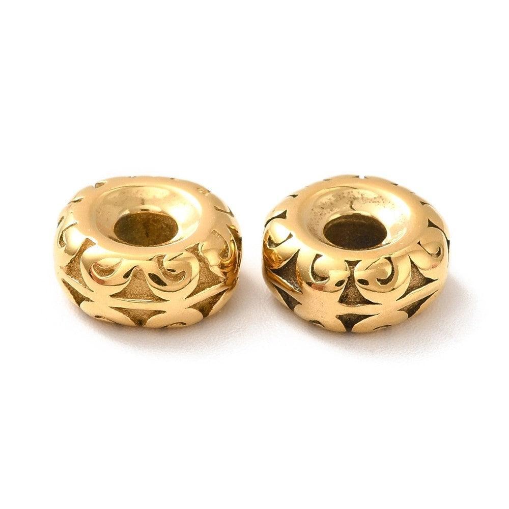 Kraal rondel motief Premium RVS Goud 9x4mm - per stuk-Kralen-Kraaltjes van Renate