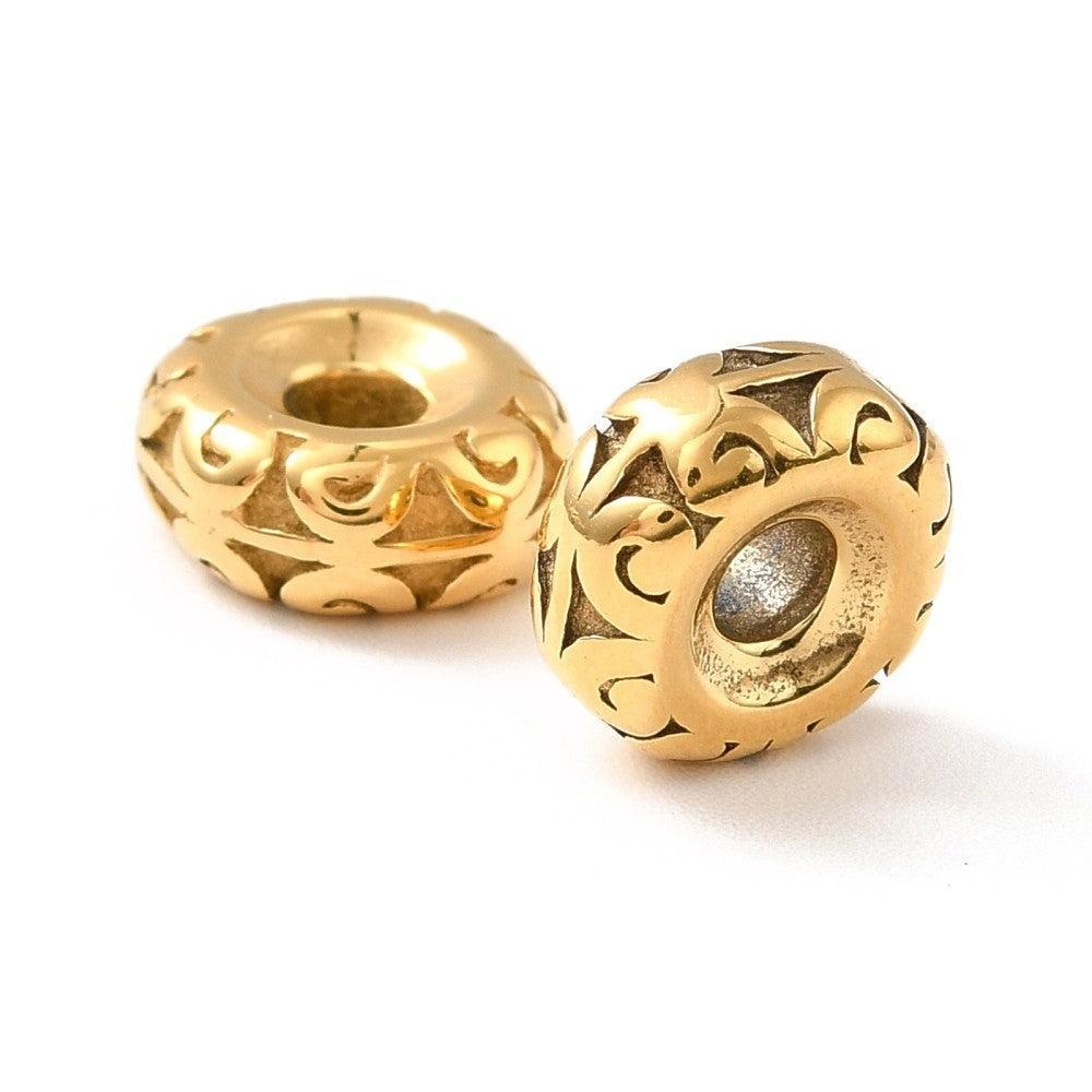 Kraal rondel motief Premium RVS Goud 9x4mm - per stuk-Kralen-Kraaltjes van Renate