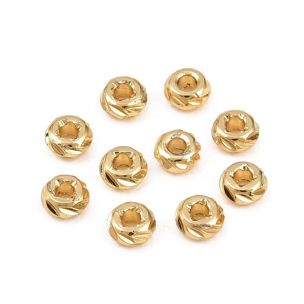 Kraal rondel textuur brass 18K Gold plated 3x2mm - per stuk-Kralen-Kraaltjes van Renate