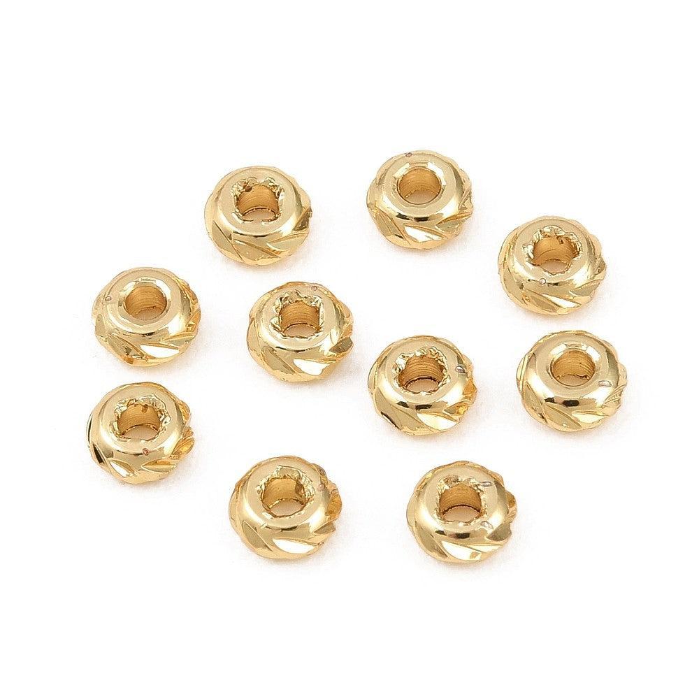 Kraal rondel textuur brass 18K Gold plated 4x2mm - per stuk-Kralen-Kraaltjes van Renate
