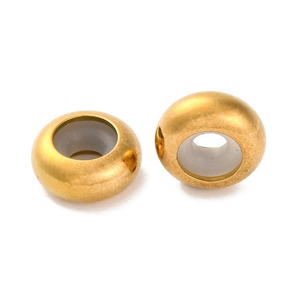 Kraal rubber metaal Goud premium RVS 10x4mm- per stuk-Kralen-Kraaltjes van Renate