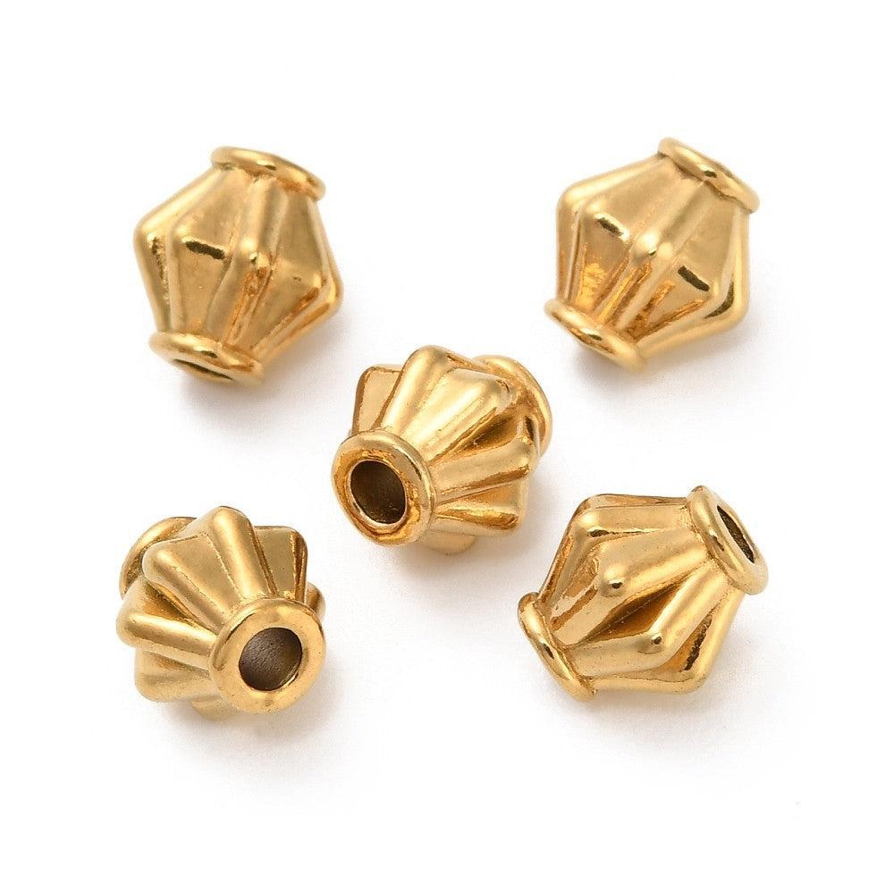 Kraal ruit gestreept Premium RVS 18K Gold plated 6mm - per stuk-Kralen-Kraaltjes van Renate