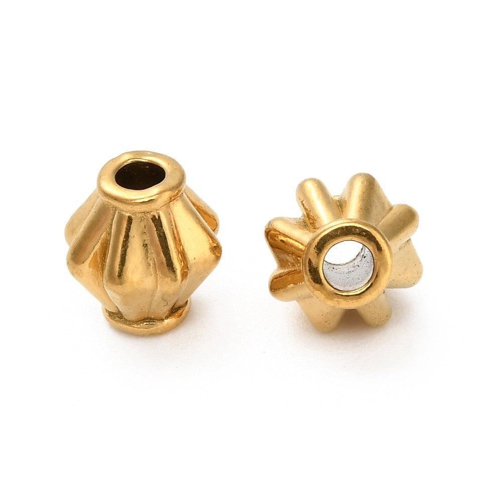 Kraal ruit gestreept Premium RVS 18K Gold plated 6mm - per stuk-Kralen-Kraaltjes van Renate