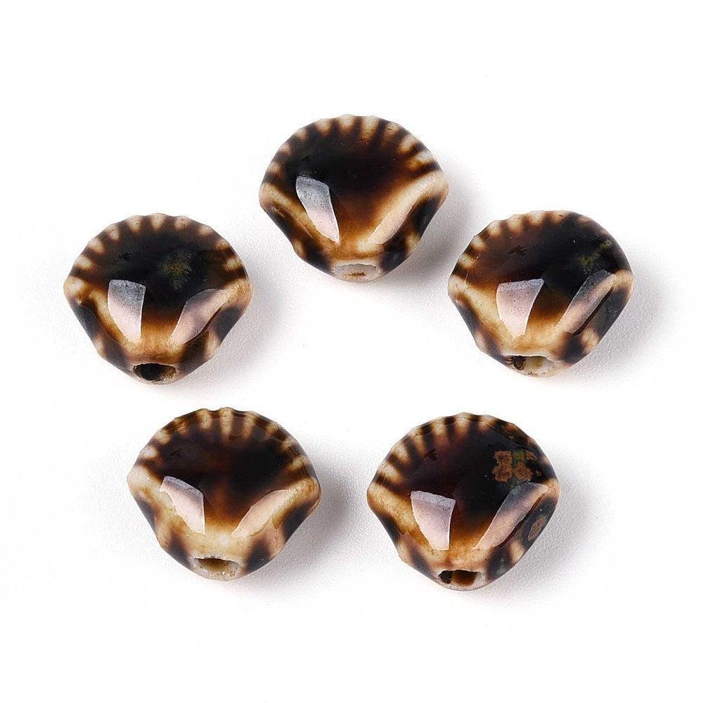 Porselein kraal schelp zwart/bruin 11mm- per stuk-Kralen-Kraaltjes van Renate
