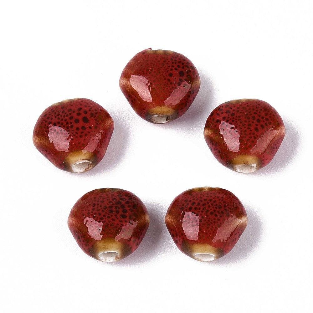 Porselein kraal schelp rood/groen 11mm- per stuk-Kralen-Kraaltjes van Renate