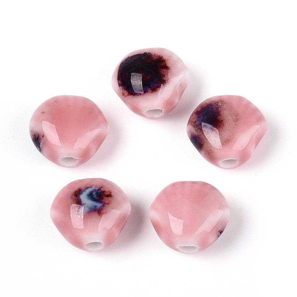 Porselein kraal schelp roze/blauw 11mm- per stuk-Kralen-Kraaltjes van Renate