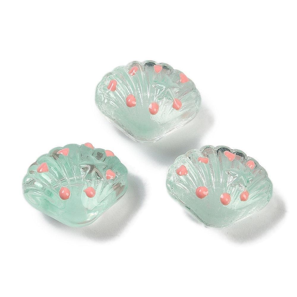 Kraal schelp lampwork aqua 16mm- per stuk-Kralen-Kraaltjes van Renate