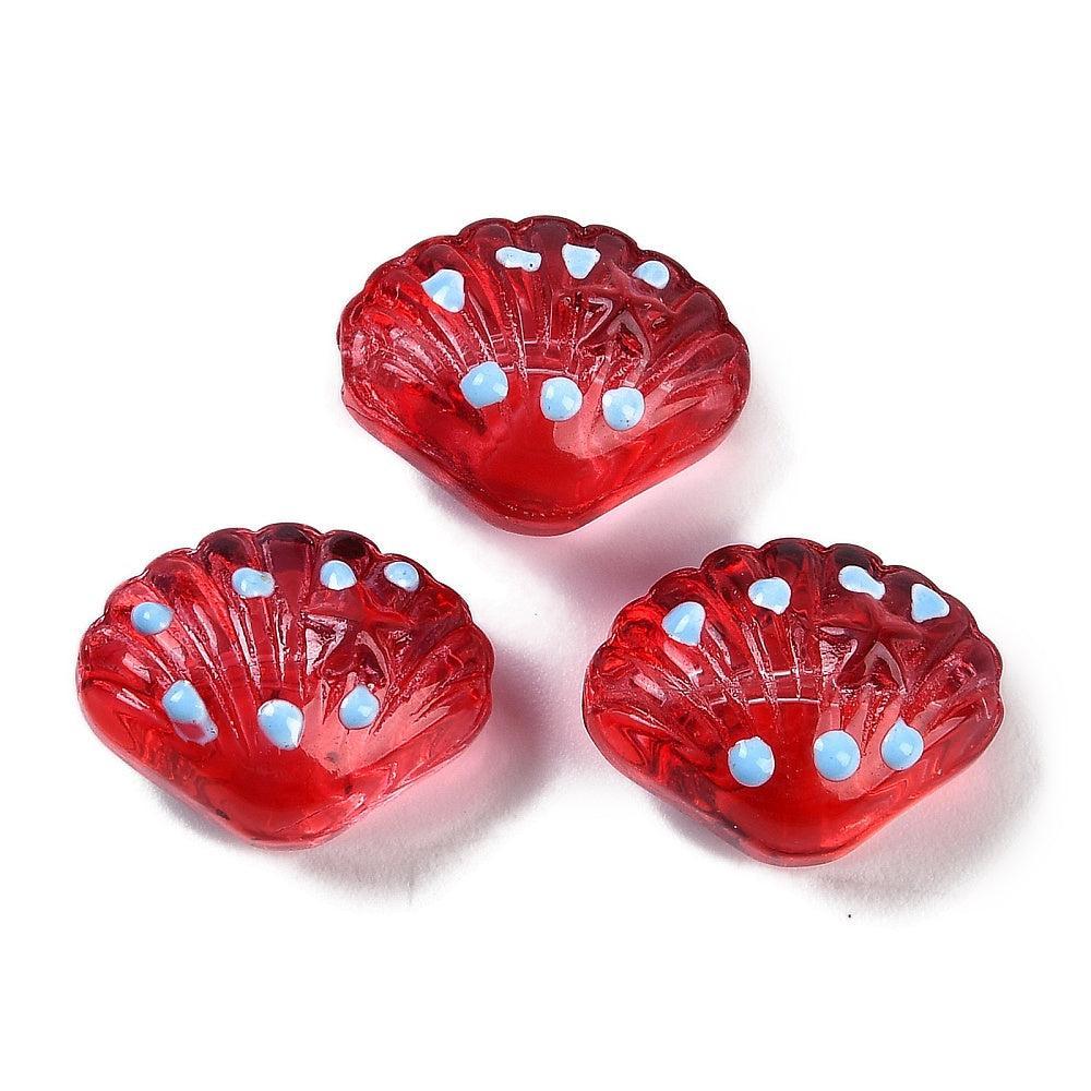 Kraal schelp lampwork rood 16mm- per stuk-Kralen-Kraaltjes van Renate