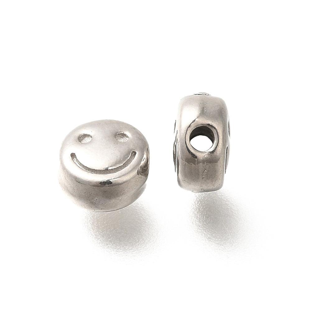 Kraal smiley RVS zilver 6x4mm-bedels-Kraaltjes van Renate