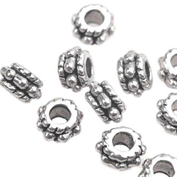 Kraal spacer tonnetje dots Zilver 5x3mm - 25 stuks-Kraaltjes van Renate