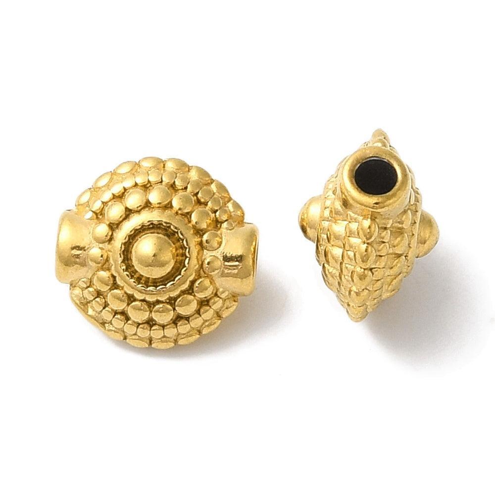 Kraal textuur RVS goud 9mm - per stuk-Onderdelen-Kraaltjes van Renate