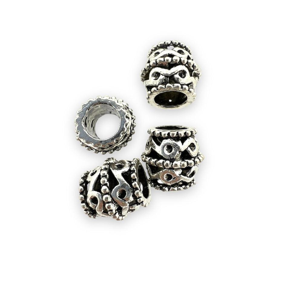 Kraal tibetan stijl structuur zilver 10x9mm- per 4 stuks-bedels-Kraaltjes van Renate