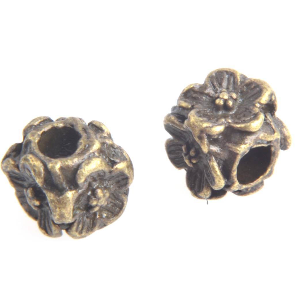 Kraal tonnetje bloemen Brons 5.5x5.5mm - 6 stuks-Kraaltjes van Renate