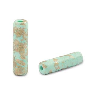 Kraal tube DQ Grieks keramiek goud Light turquoise 20x5mm Ø2mm-Kraaltjes van Renate