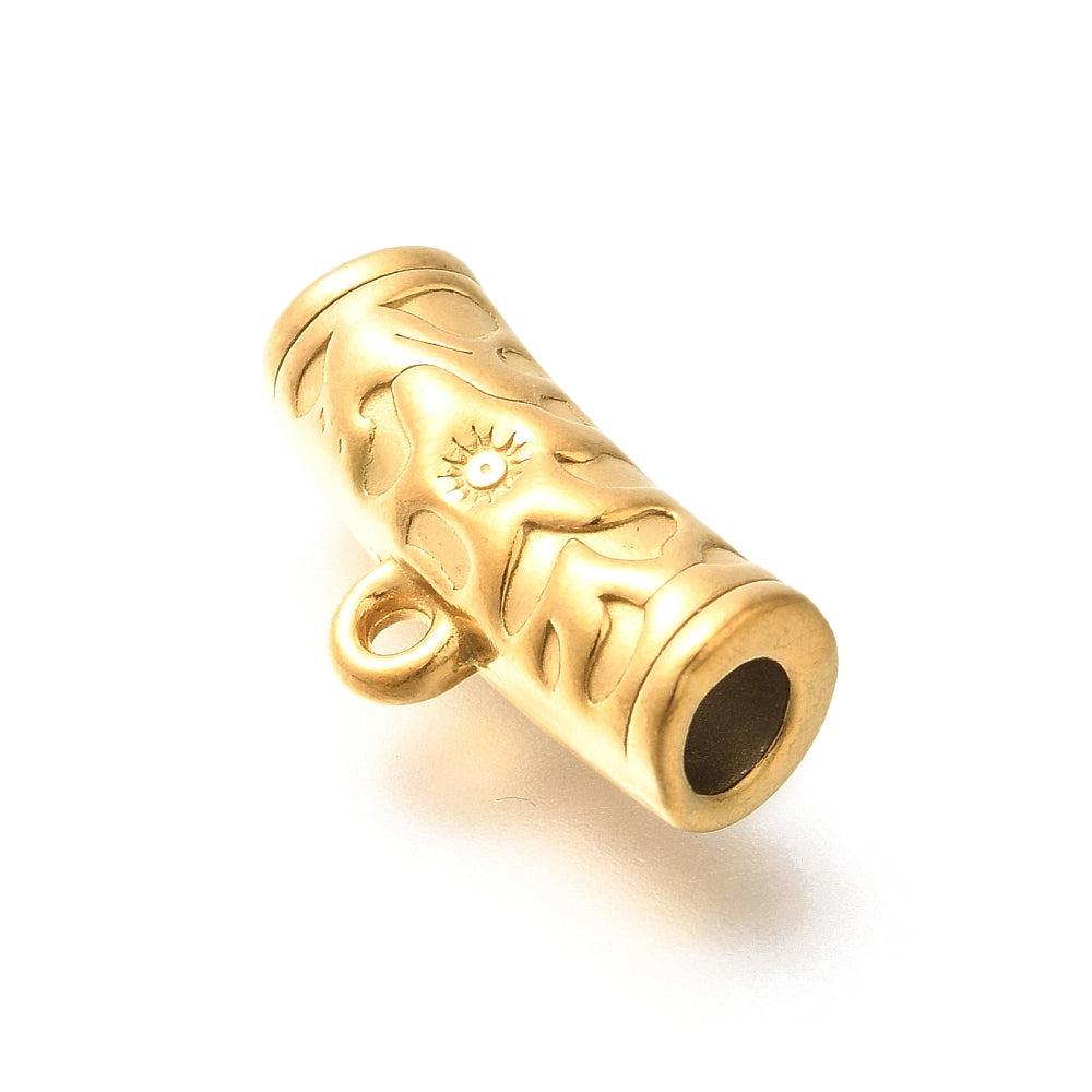 Kraal tube motief met oog RVS 18K goud 12x23mm-bedels-Kraaltjes van Renate