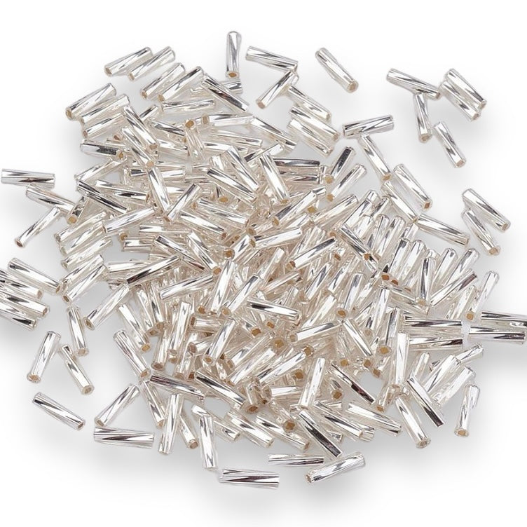 Kraal twisted bugles 6x2mm Metallic white silver - 5 gram-Kralen-Kraaltjes van Renate