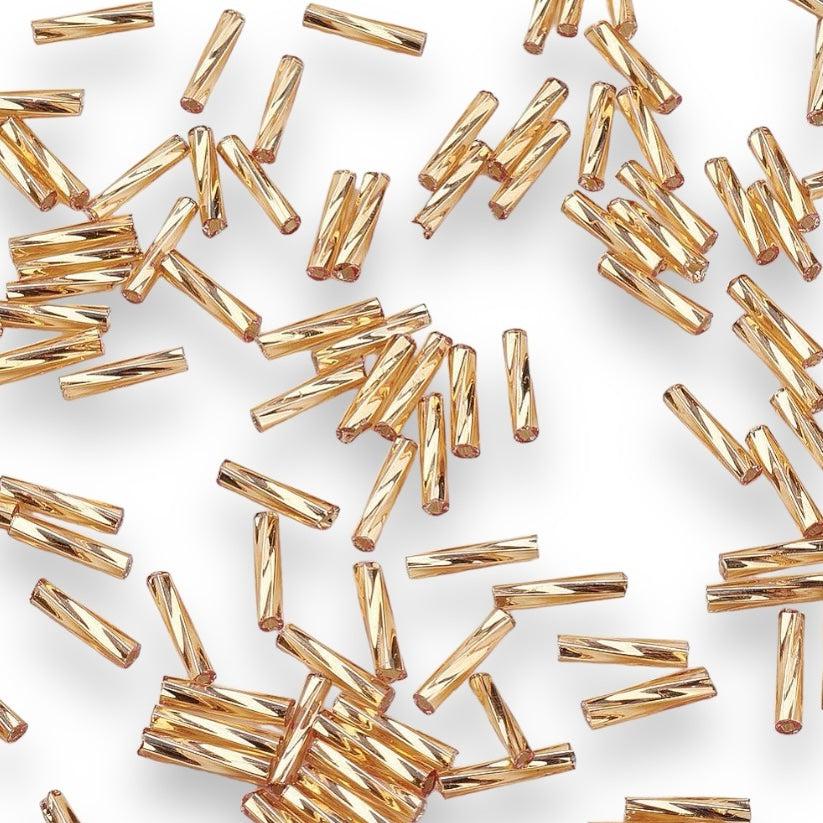 Kraal twisted bugles 9x2mm Metallic gold - 5 gram-Kralen-Kraaltjes van Renate