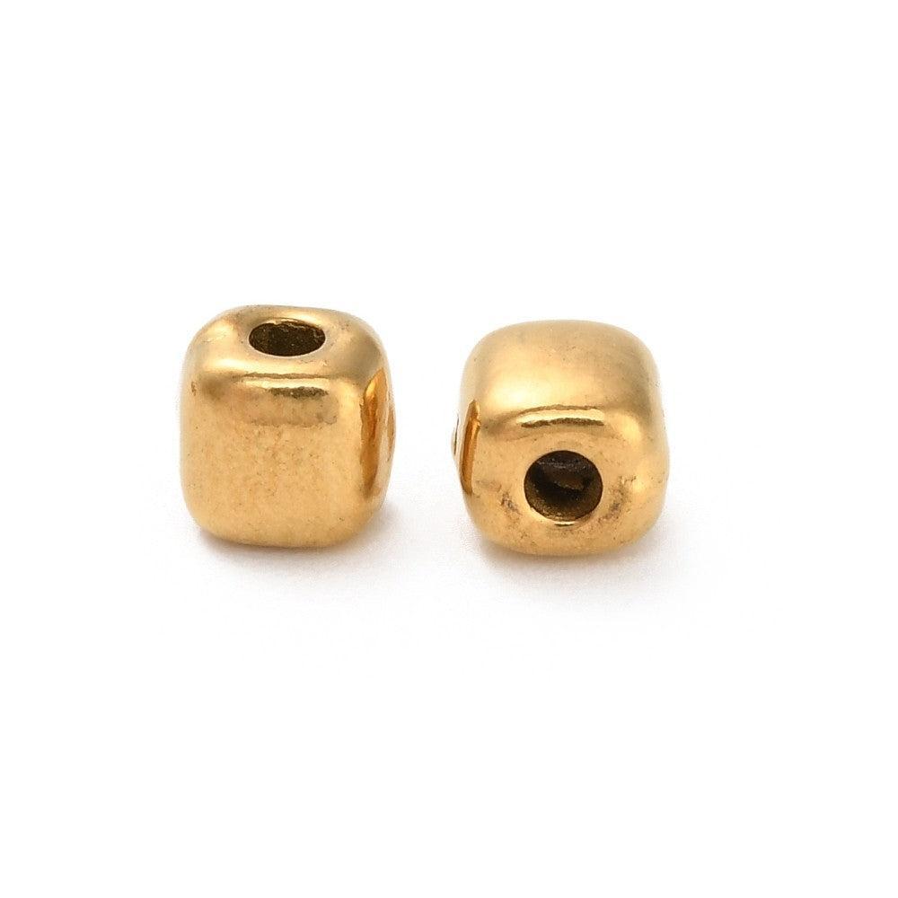 Kraal vierkant Premium RVS 18K Gold plated 4mm - per stuk-Kralen-Kraaltjes van Renate