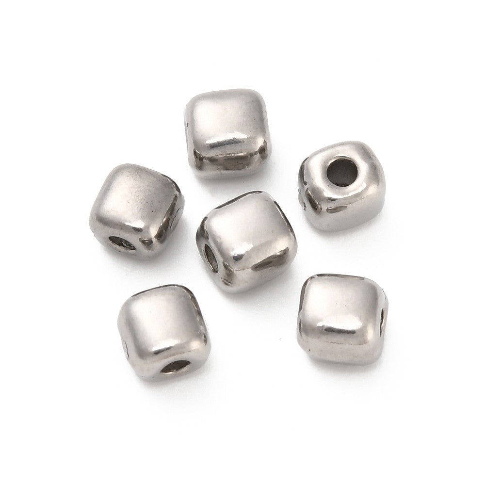 Kraal vierkant RVS Zilver 4mm - per stuk-Kralen-Kraaltjes van Renate
