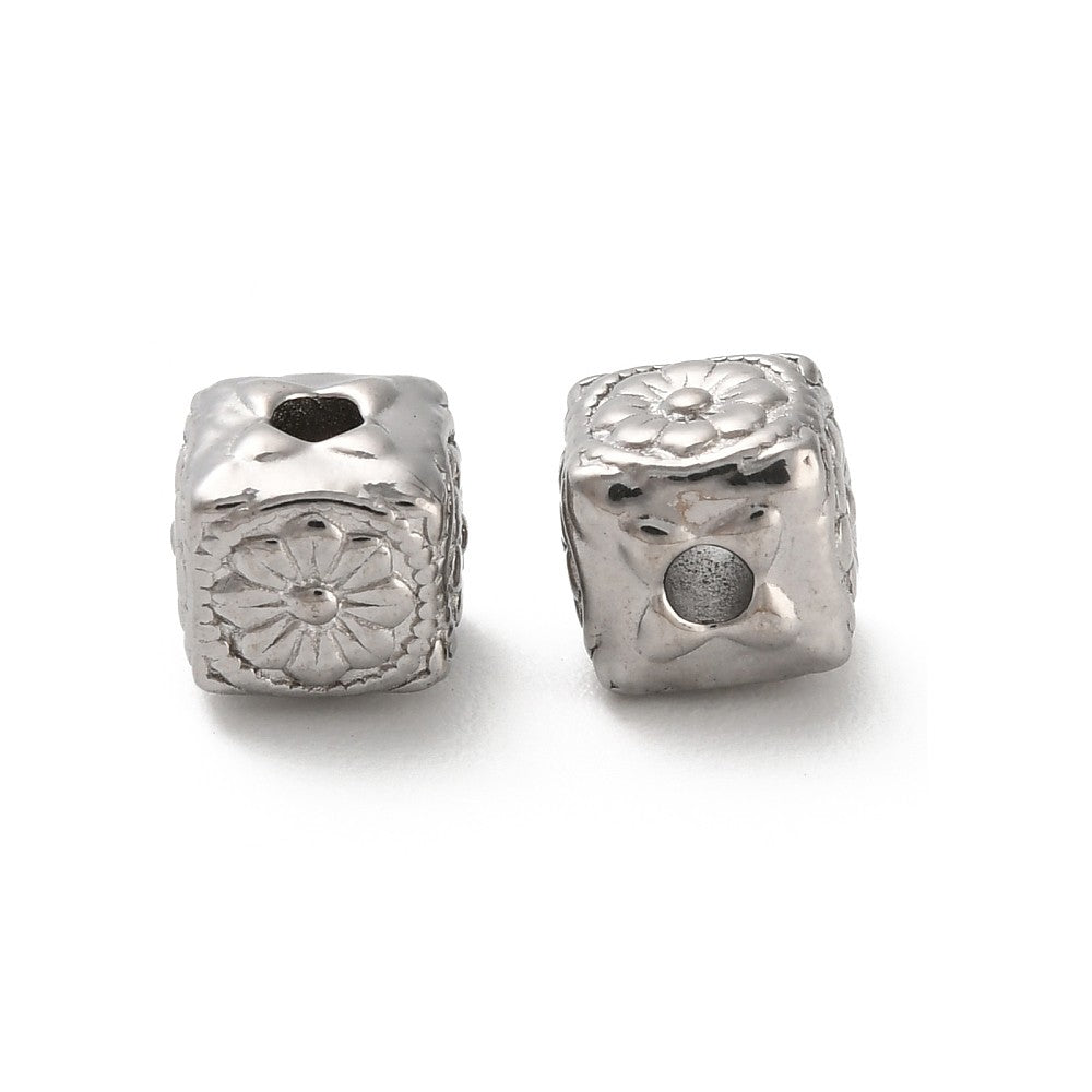 Kraal vierkant bloem RVS zilver 6mm - per stuk-Kralen-Kraaltjes van Renate