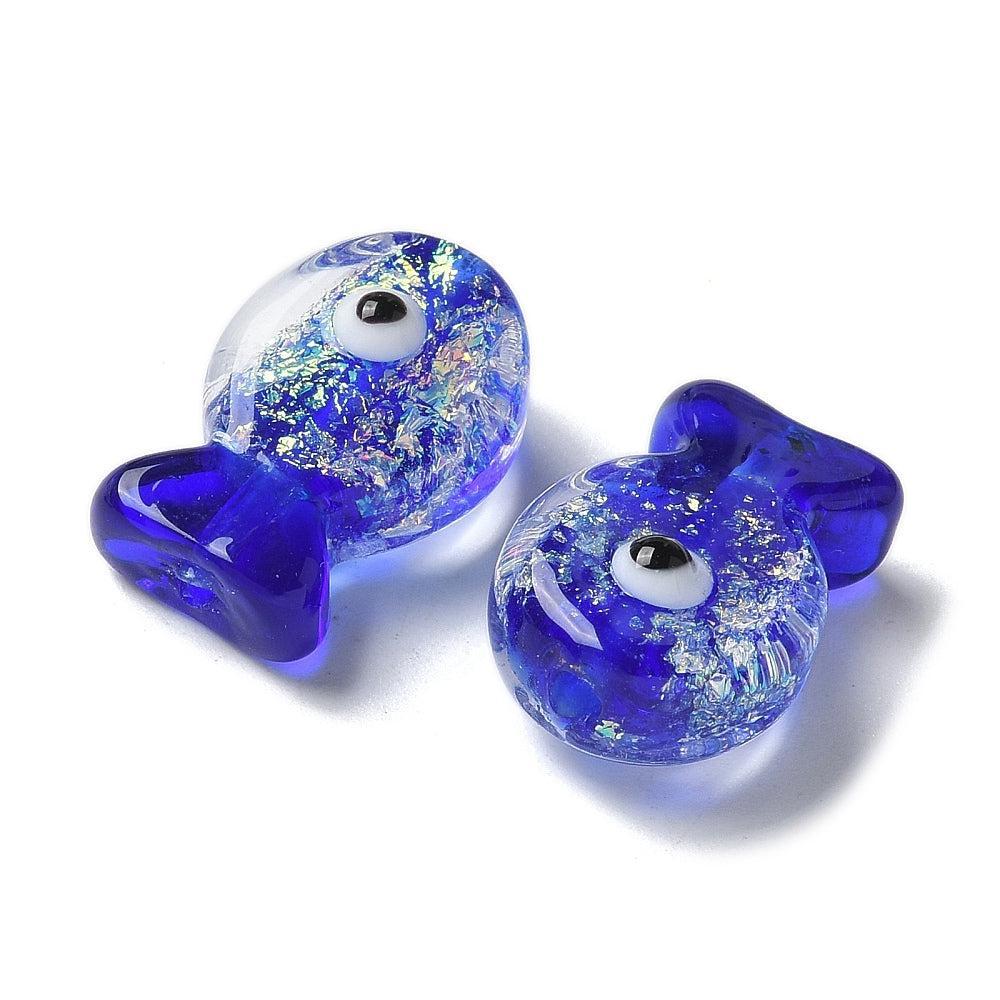 Kraal vis lampwork blauw/rainbow 20mm- per stuk-Kralen-Kraaltjes van Renate