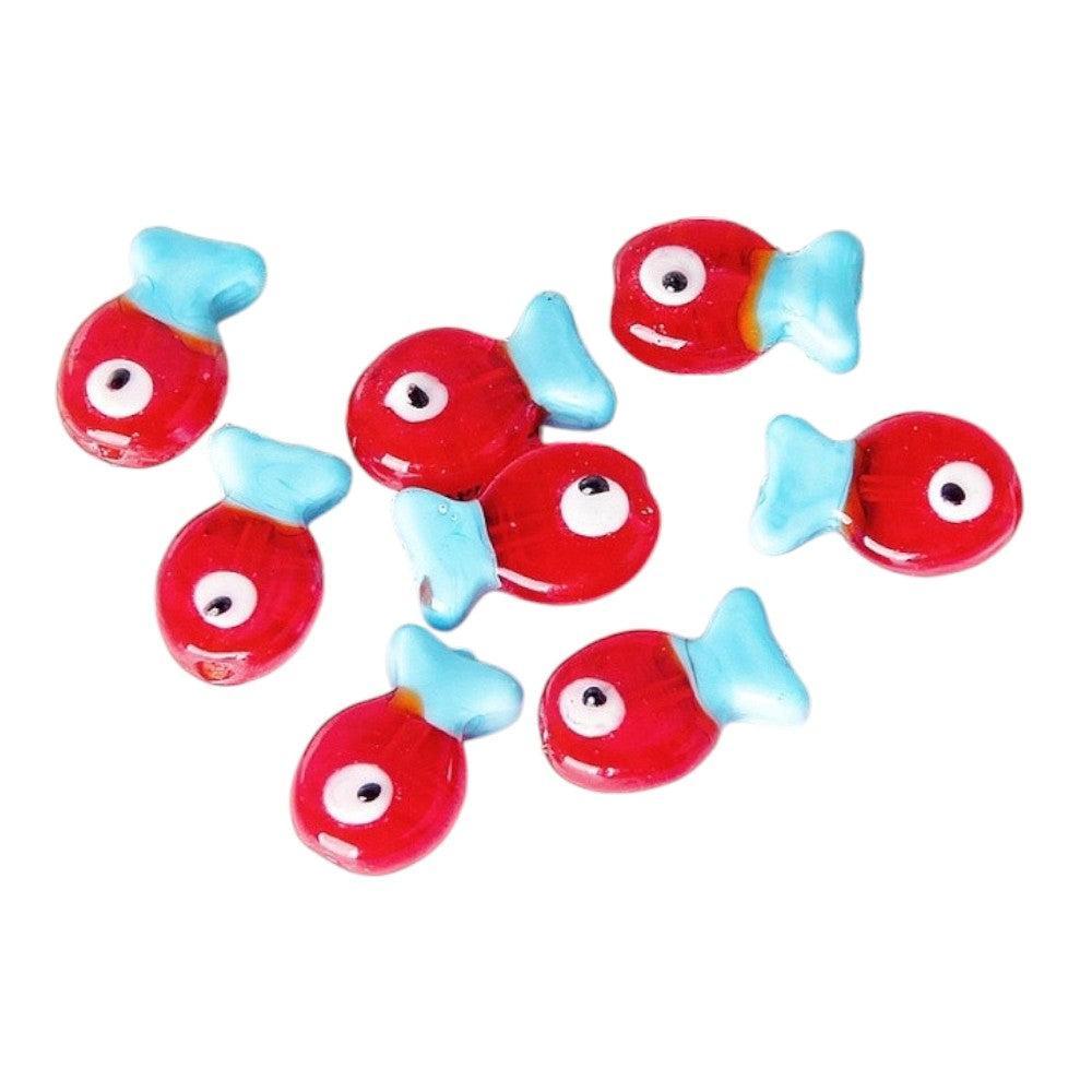 Kraal vis rood/blauw lampwork 13mm- per stuk-Kralen-Kraaltjes van Renate