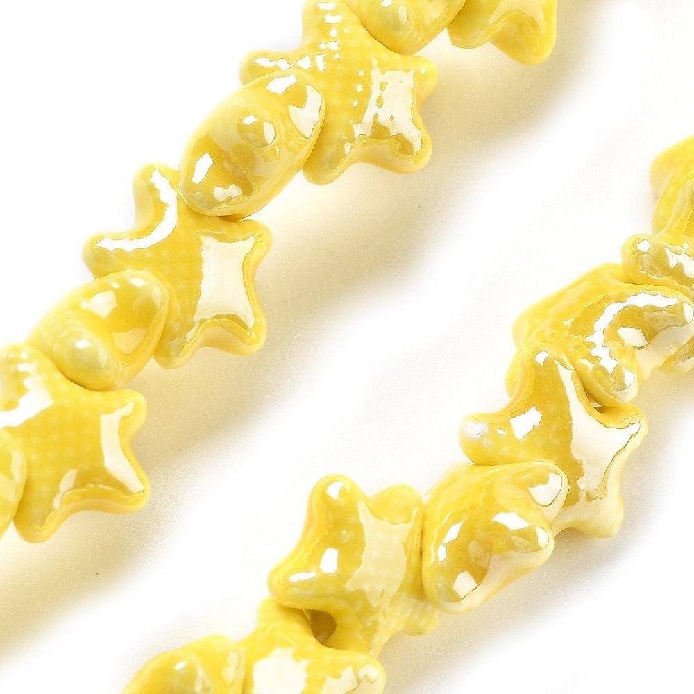 Kraal zeester geel porselein 12mm- per stuk-Kralen-Kraaltjes van Renate