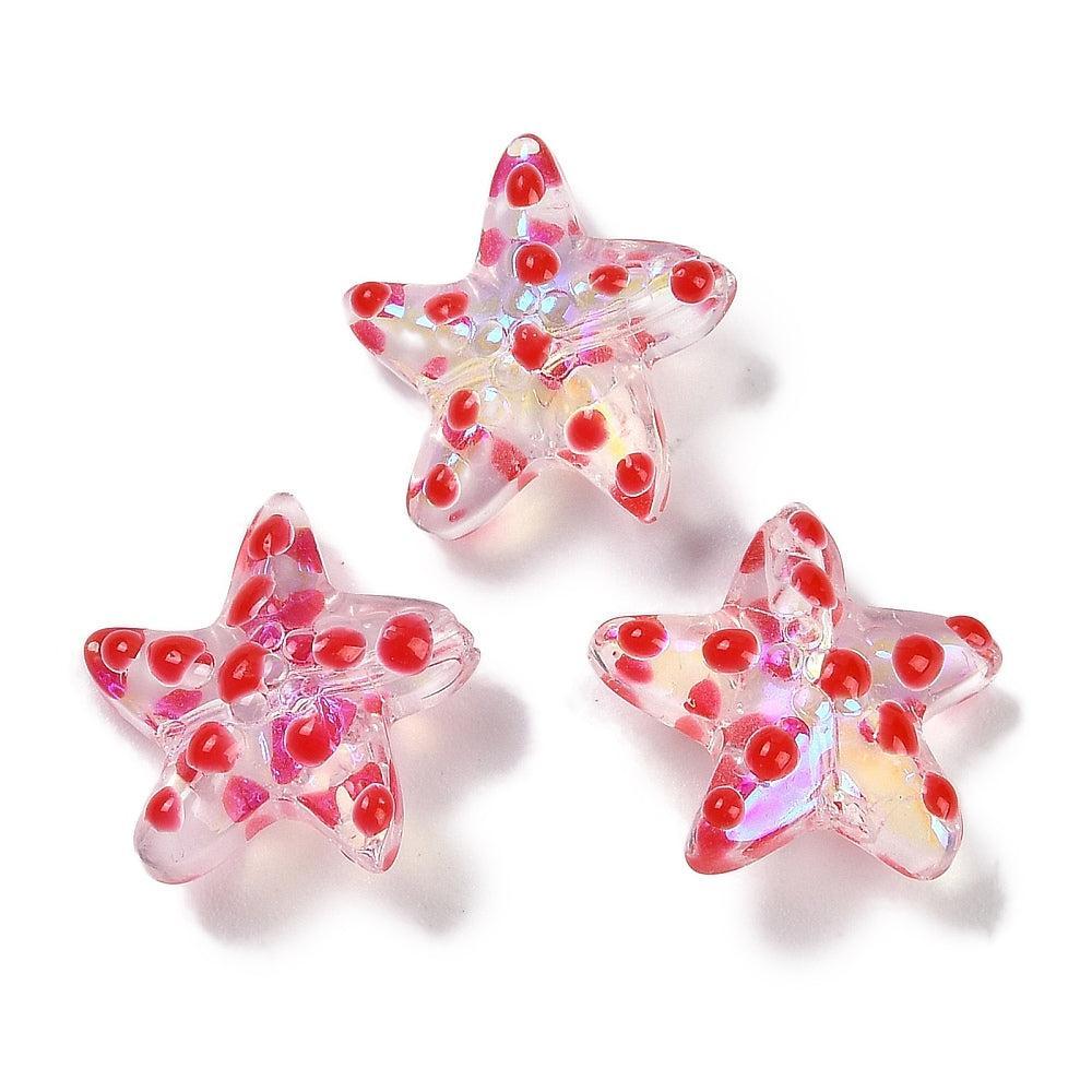 Kraal zeester lampwork rood 13mm- per stuk-Kralen-Kraaltjes van Renate