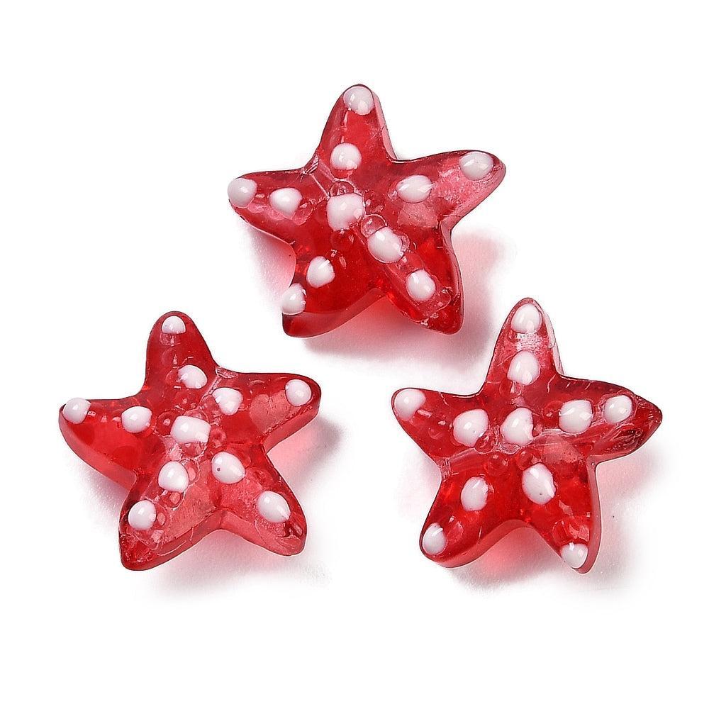 Kraal zeester lampwork rood 13mm- per stuk-Kralen-Kraaltjes van Renate