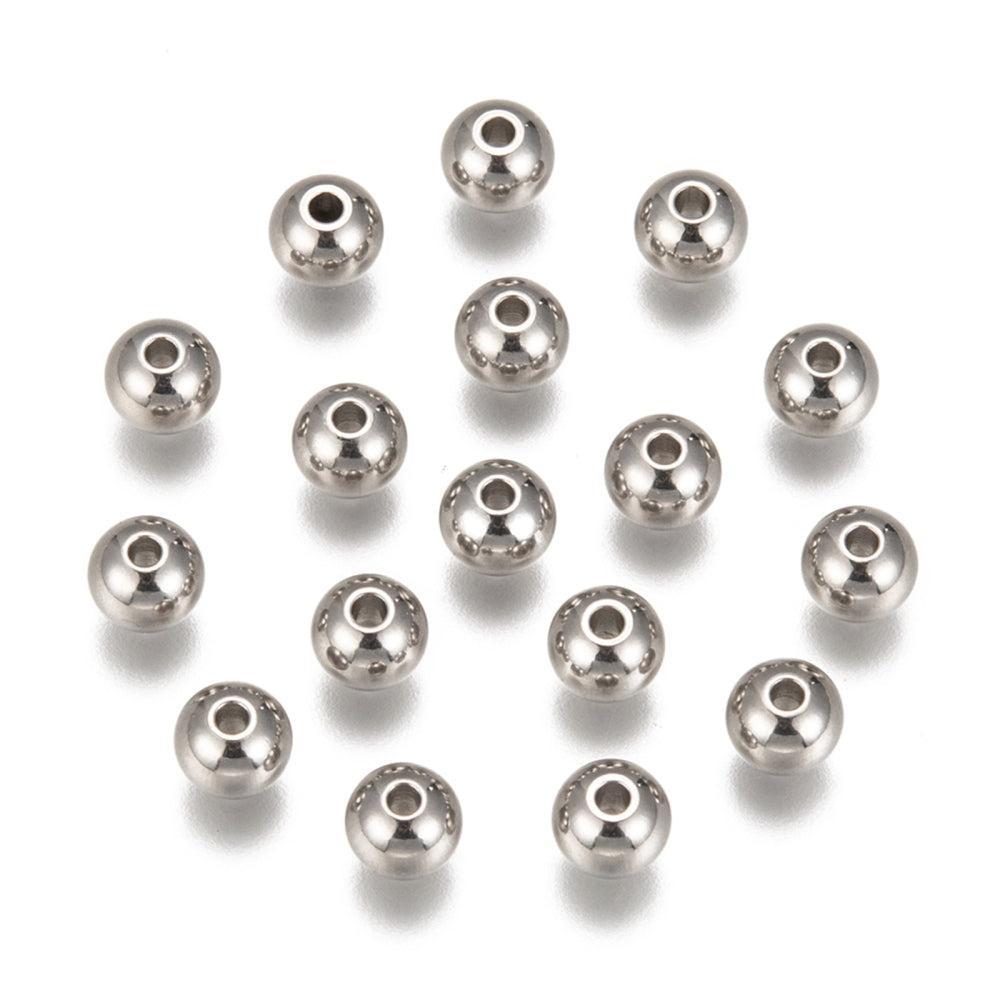 Kralen RVS Rond Zilver 6mm Massief - per 20 stuks-Kralen-Kraaltjes van Renate