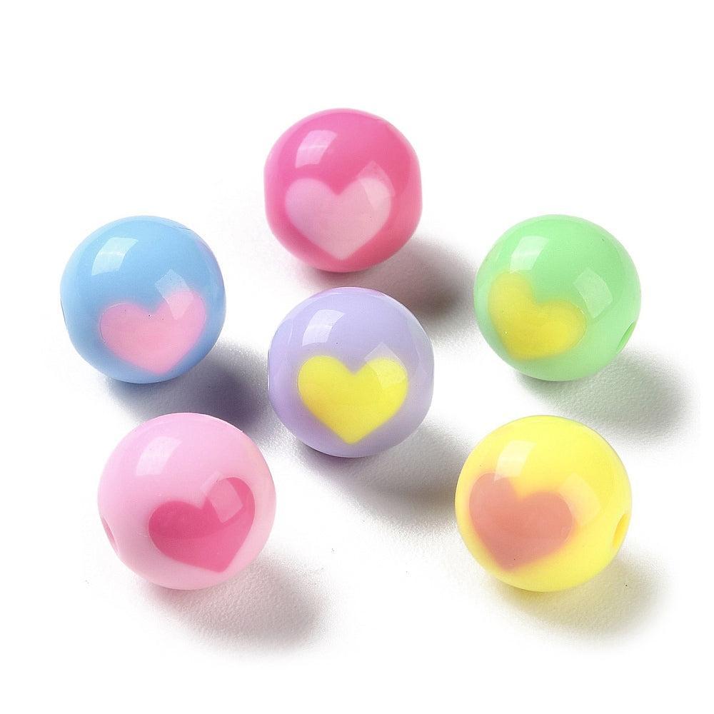 Kralen acryl rond hart gekleurd 12mm- per 20 stuks-bedels-Kraaltjes van Renate