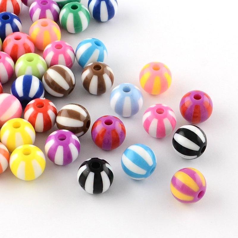 Kralen acryl rond strepen gekleurd 16mm- per 5 stuks-bedels-Kraaltjes van Renate