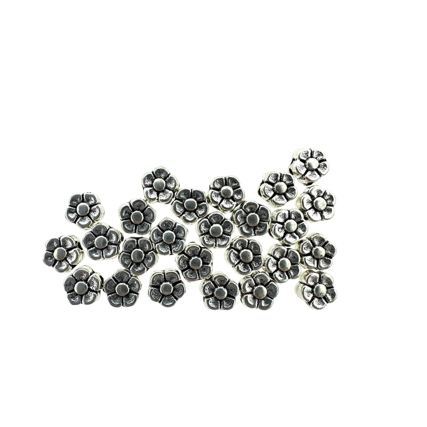 Kralen bloemetje zilver 5mm- per 25 stuks-Kralen-Kraaltjes van Renate