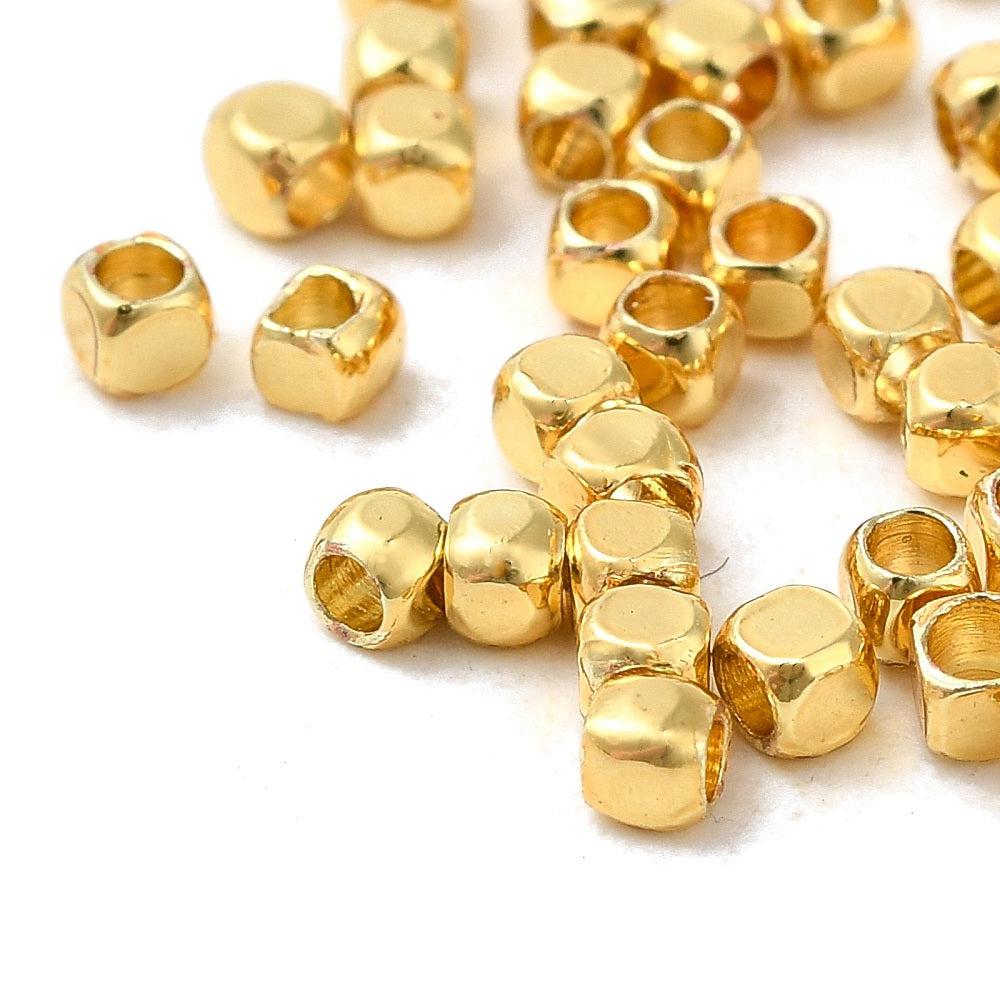 Kralen cube goud 18K 2mm- per 25 stuks-Onderdelen-Kraaltjes van Renate