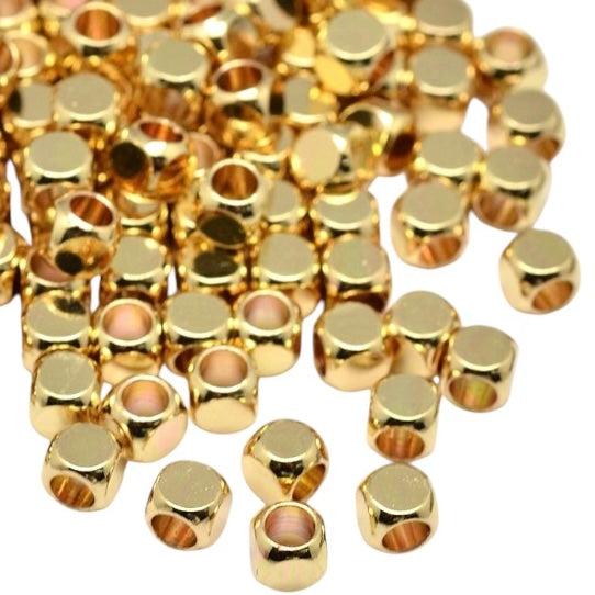 Kralen cube goud 3mm- per 20 stuks-Onderdelen-Kraaltjes van Renate