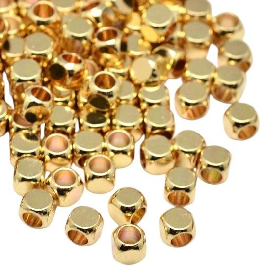 Kralen cube goud 3mm- per 20 stuks-Onderdelen-Kraaltjes van Renate